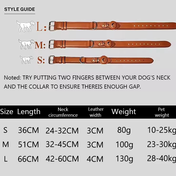 Leder Hundehalsband für AirTag & GPS – Handgemacht, Verstellbar (Haselnuss)