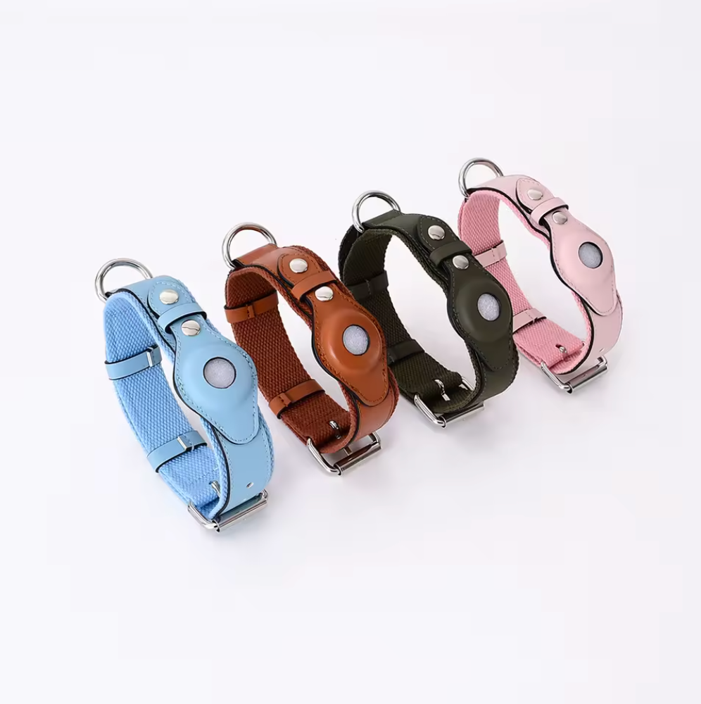 Leder Hundehalsband für AirTag & GPS – Handgemacht, Verstellbar (Olive)