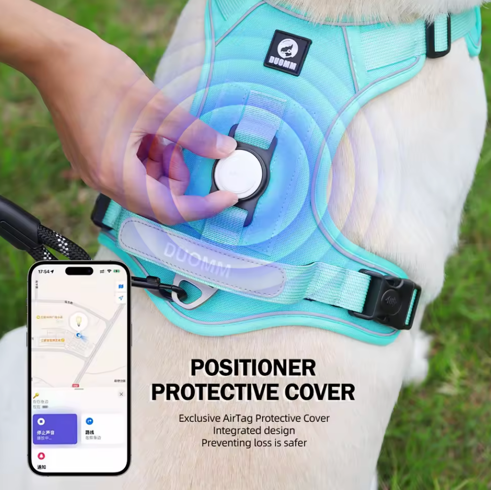 Atmungsaktives Hundegeschirr mit Reflektor & AirTag (Schwarz)